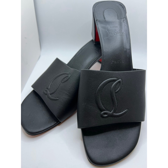 Christian Louboutin So CL Embossed Leather Mules Black Red Size 9.5/10 - Picture 7 of 11